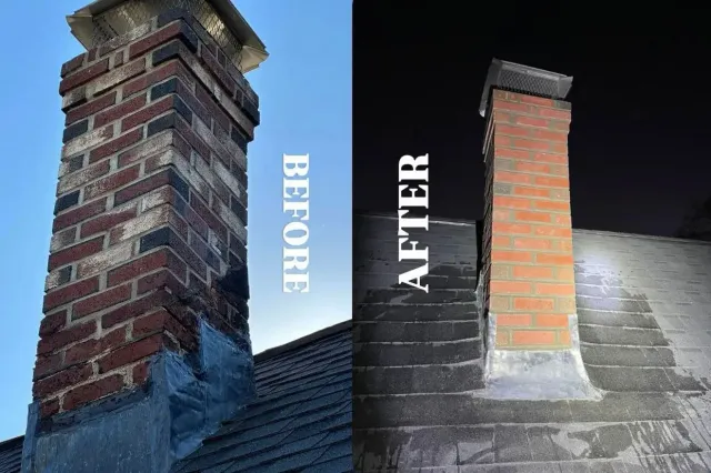 Chimney column — restoration and repointing — Chimney Goat, Boston MA