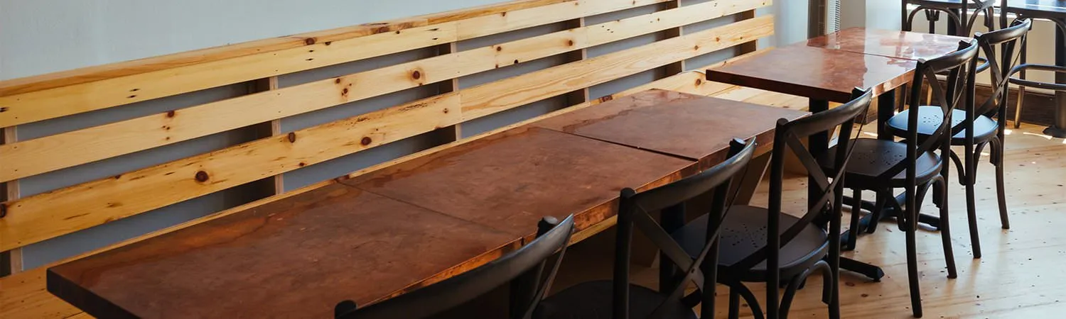 Natural copper counter and table tops for restaurant