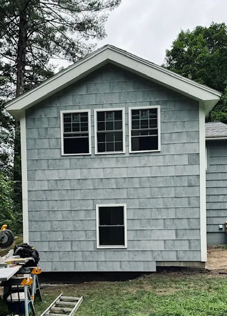 Finished exterior of the two-story addition in Pelham