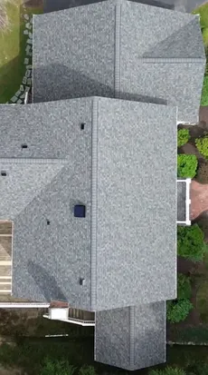 Top-down view of completed Owens Corning Duration Williamsburg Gray roof in Sterling MA