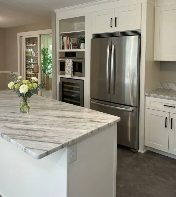 Marble countertop fabricated and installed by Precision Granite Works — New Hampshire kitchen project