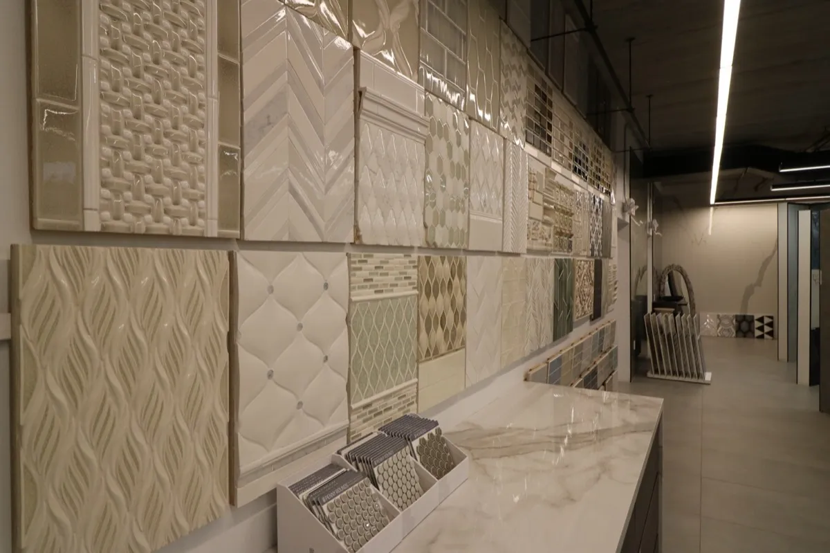 White decorative surface tile wall display
