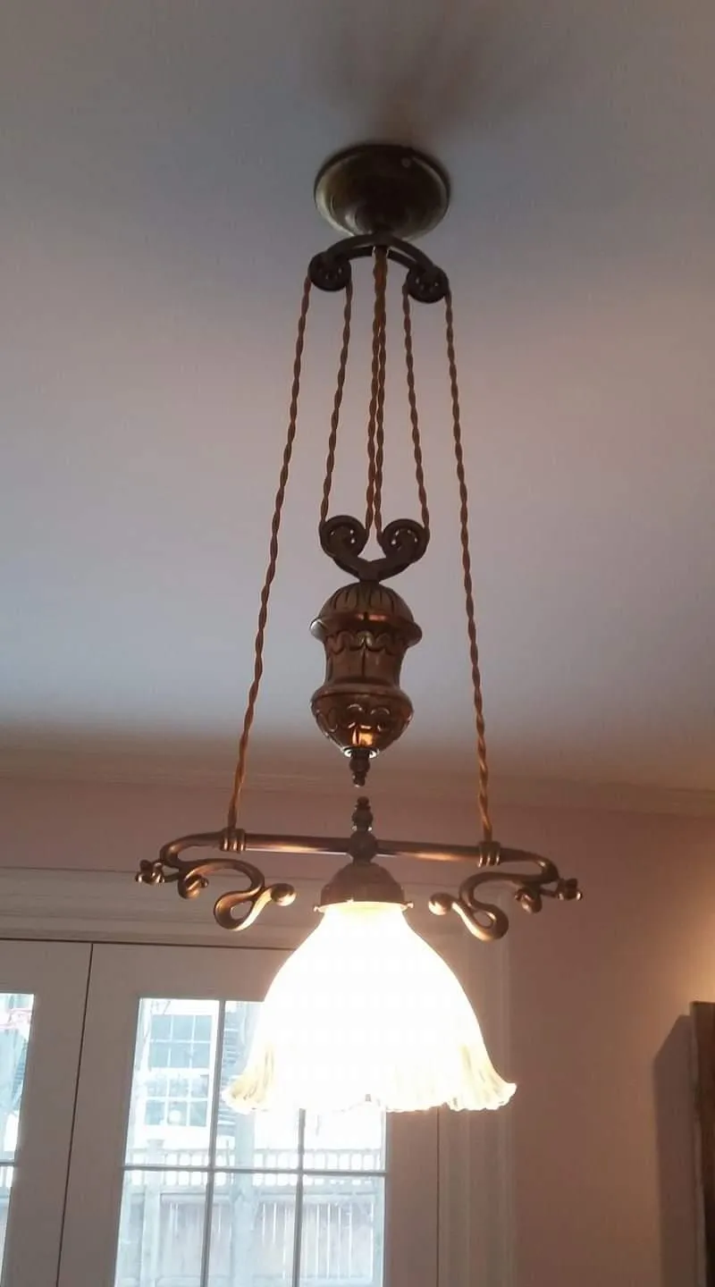 Restored antique gas-style chandelier rewired and hung