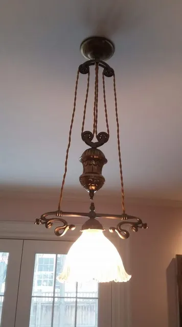 Restored antique gas-style chandelier rewired and hung