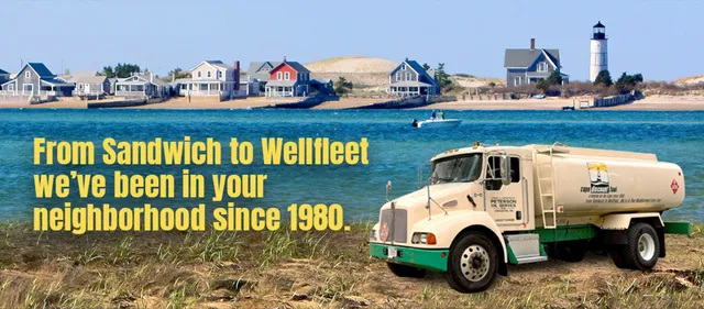 From Sandwich to Wellfleet, we've been in your neighborhood since 1980. Photo of a Cape Discount fuel tuck on the beach.