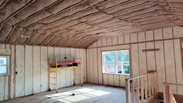 A room with a lot of insulation on the walls and ceiling.