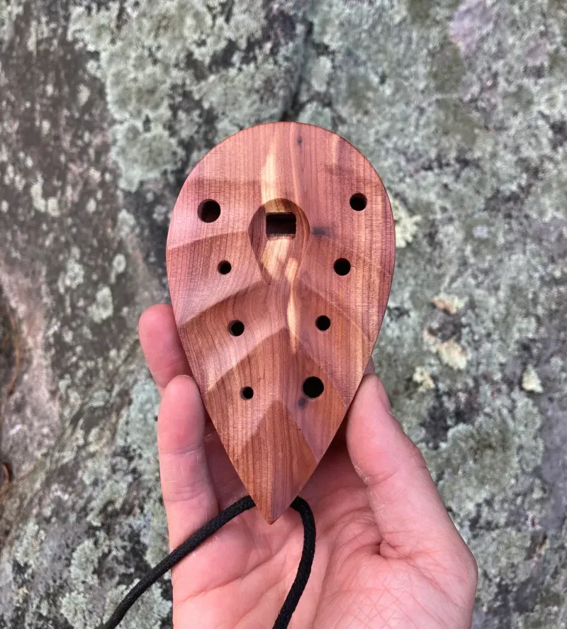 Leaf Shaped Ocarina Flute - Hand carved Aromatic Cedar
