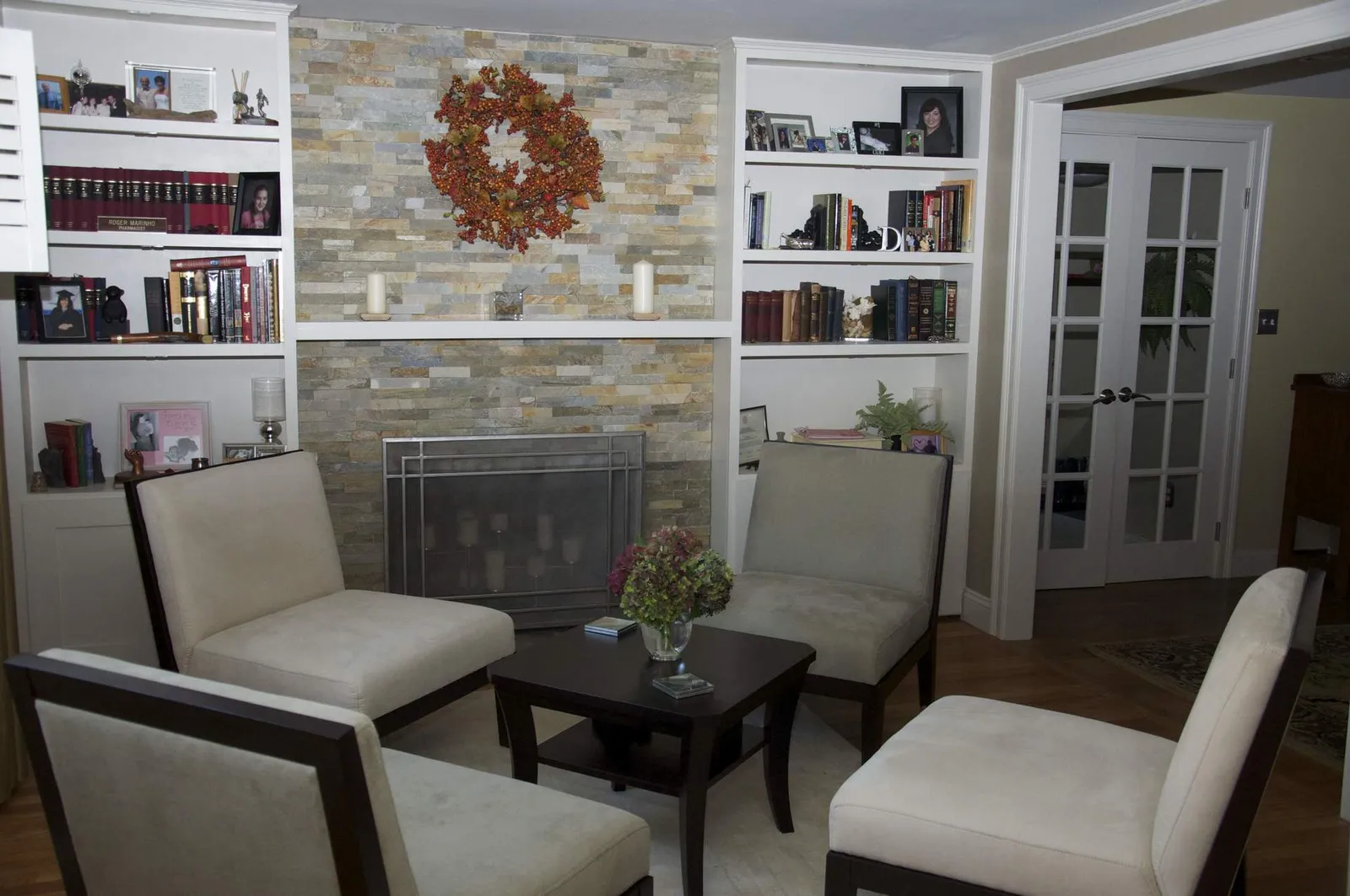Finished tiled fireplace