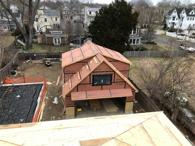 A Reno Art Construction framing project seen from the roof ridge