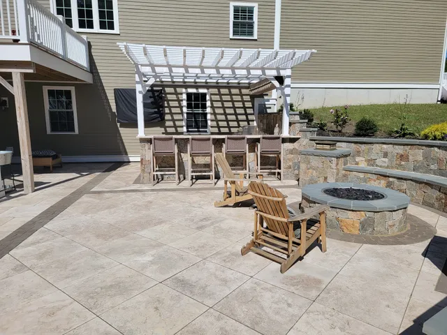 Custom stone patio built by Stiles and Sons in NH Seacoast