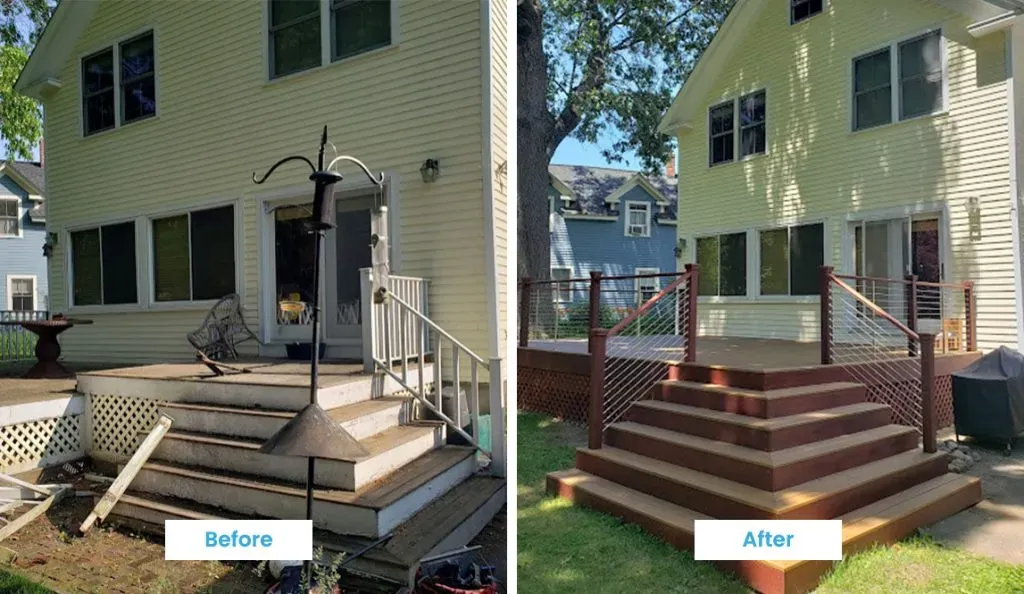 before and after photos of a new deck in corcord