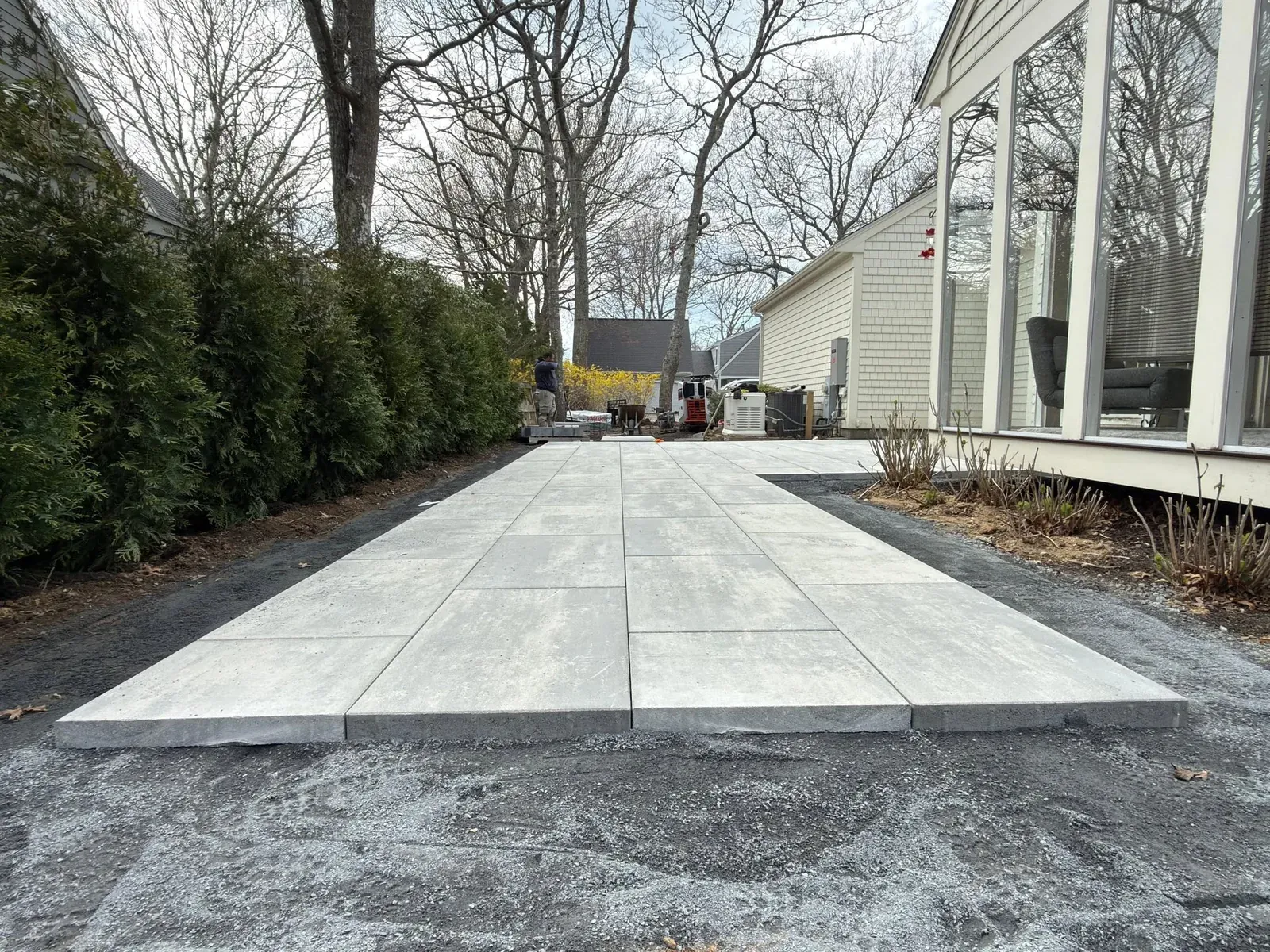 Large-format gray patio at a modern home