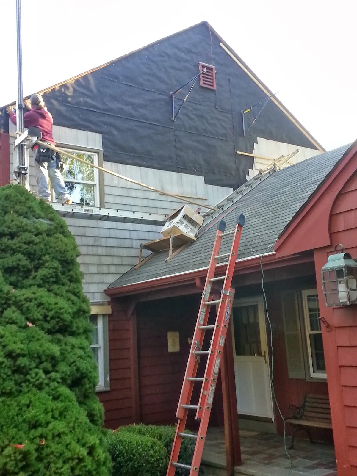 Cedar shingle siding replacement from staging