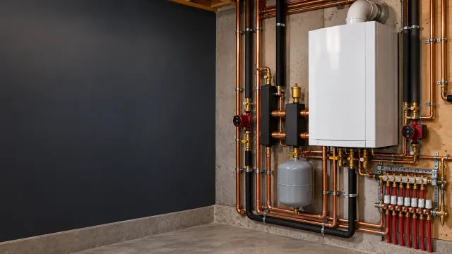 Illustration of a hydronic boiler with copper piping
