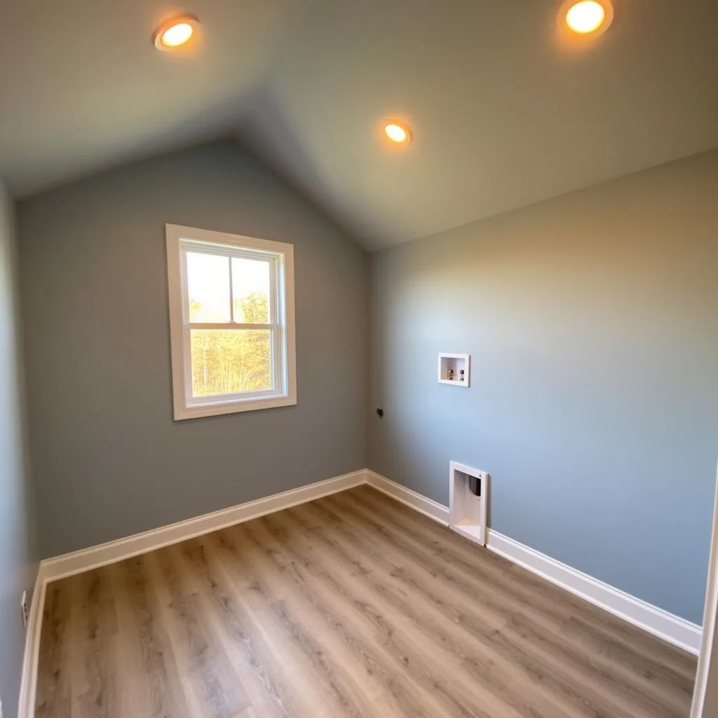 Boston Light & Power electrician installing recessed lighting in a laundry room in Weymouth, MA.