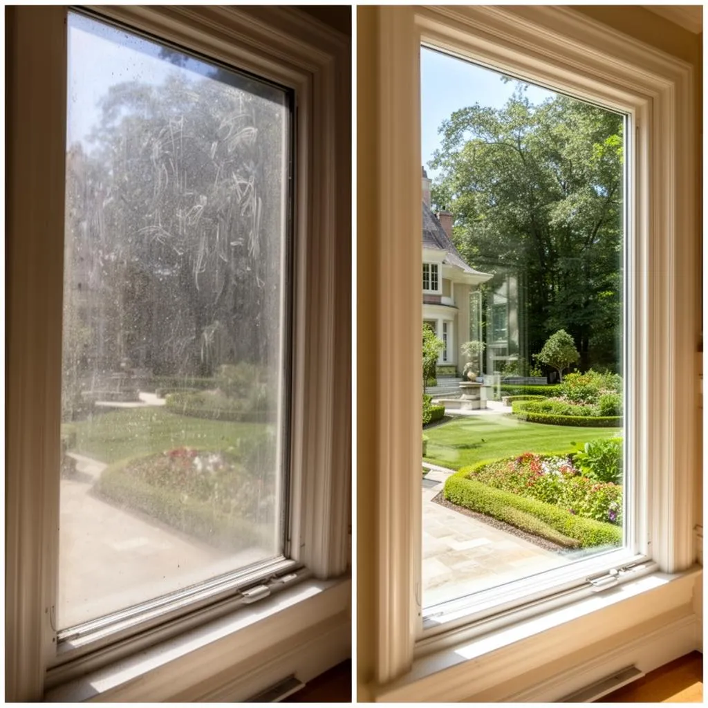 Interior window cleaning before and after in Braintree Massachusetts luxury home