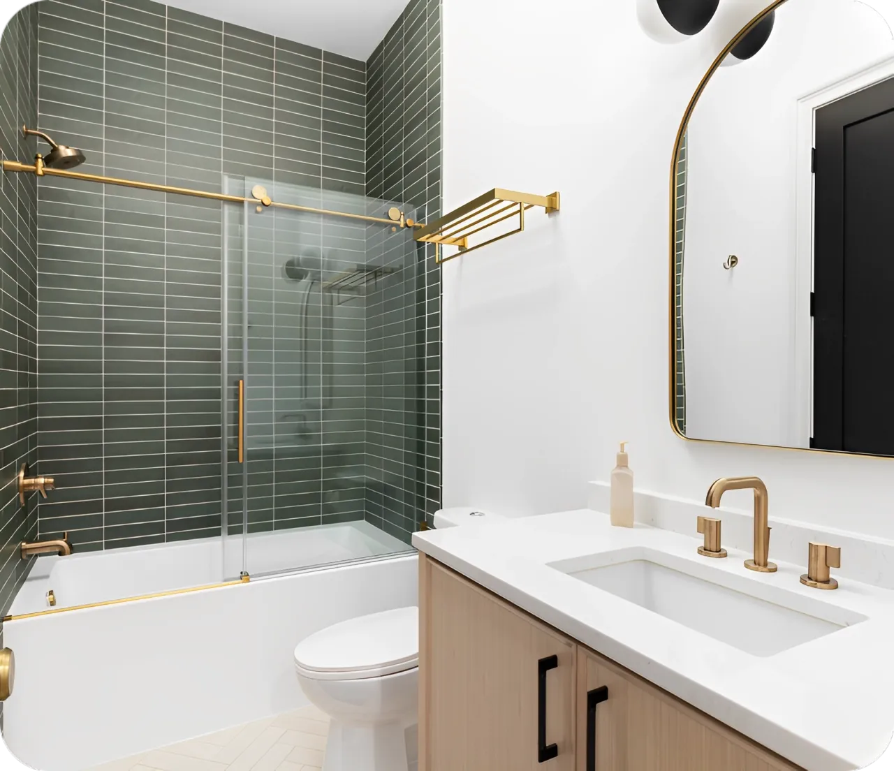 A bathroom with a sink, toilet and bathtub.