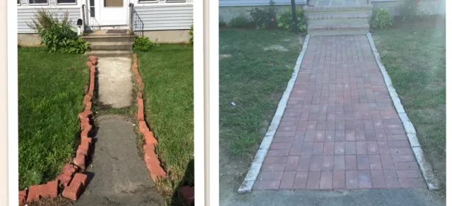 Brick walkway before and after