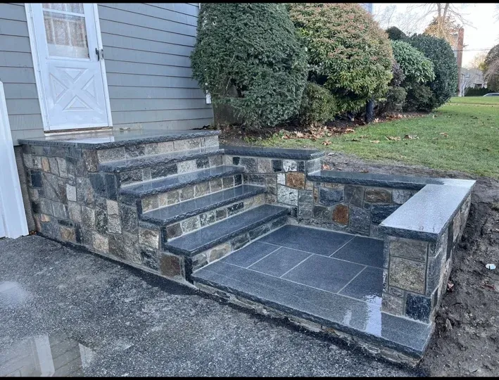 Finished stone steps and landing