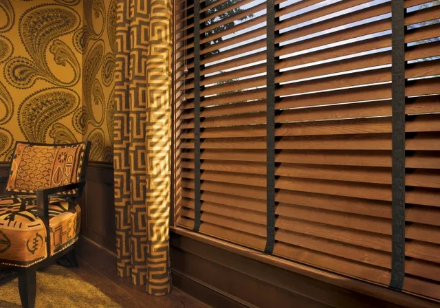 wood blinds in a den