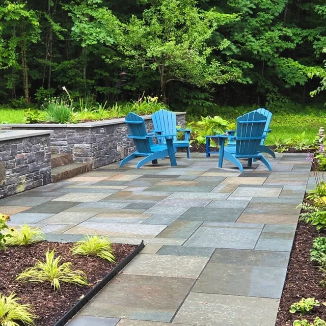 Now is a great time to start thinking about your summer 2026 outdoor living space projects! 

Full color thermal bluestone patio with Saratoga granite wall stone.