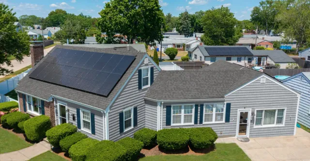 Rooftop solar panels on a West Warwick, Rhode Island home, Rooftop Power installation.