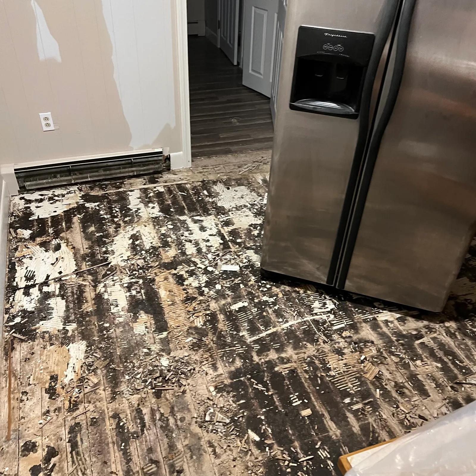 Tile flooring removal — before