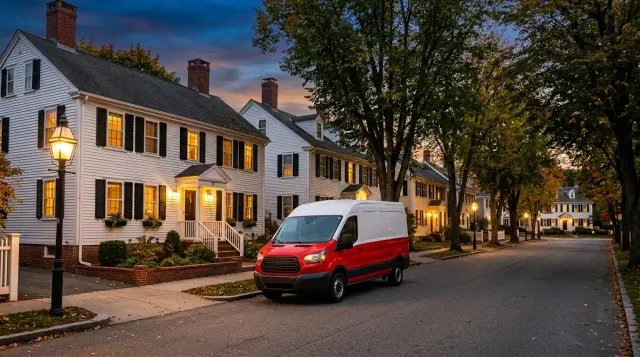 Heating and cooling service van in Bridgeport, Connecticut