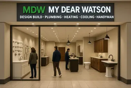Storefront for MDW My Dear Watson, a home services showroom with customers inside.