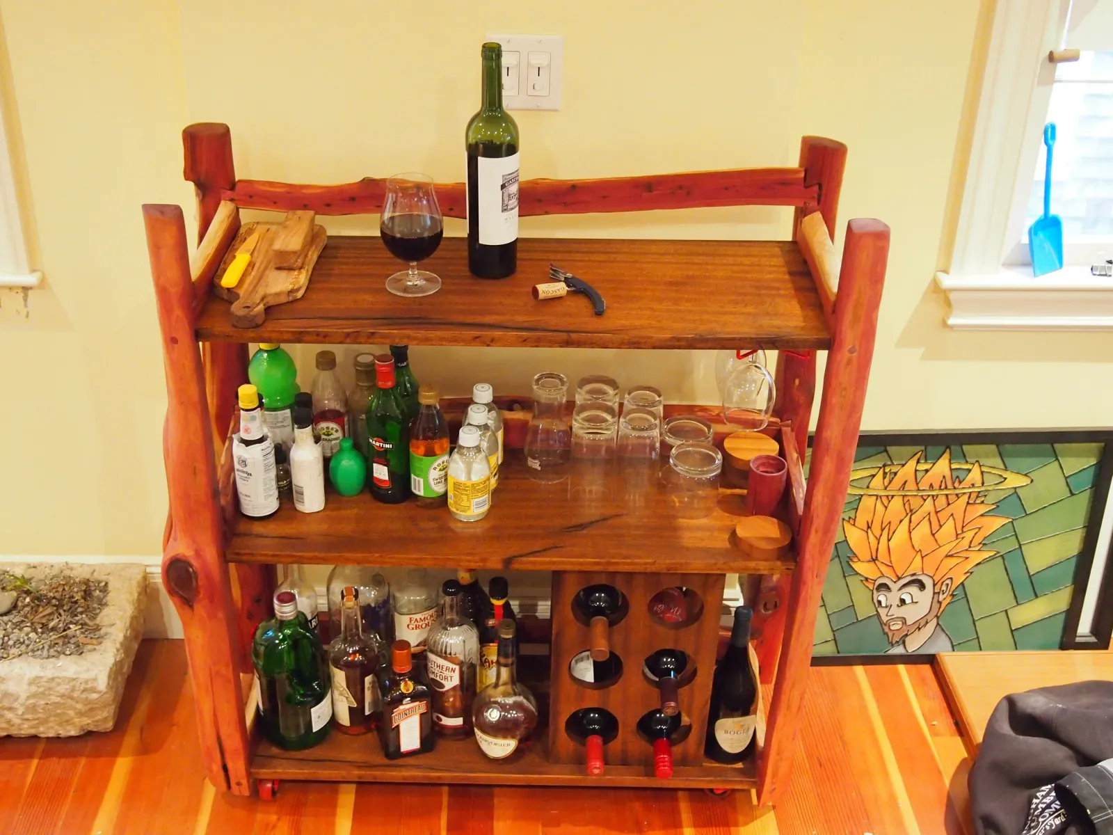 Cocktail cart made with green juniper logs