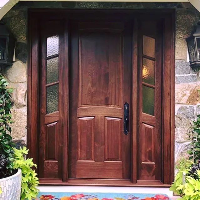 Custom stained wood entry door with sidelights
