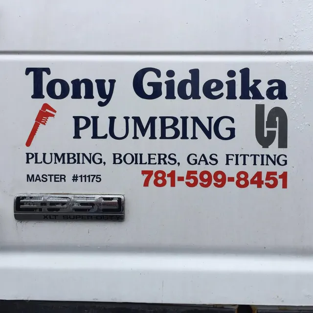 Tony Gideika Plumbing service truck lettering — plumbing, boilers and gas fitting, Master #11175