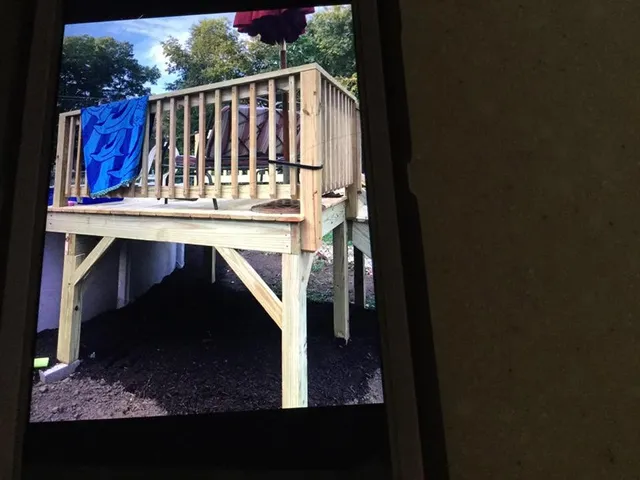 New elevated deck with railing