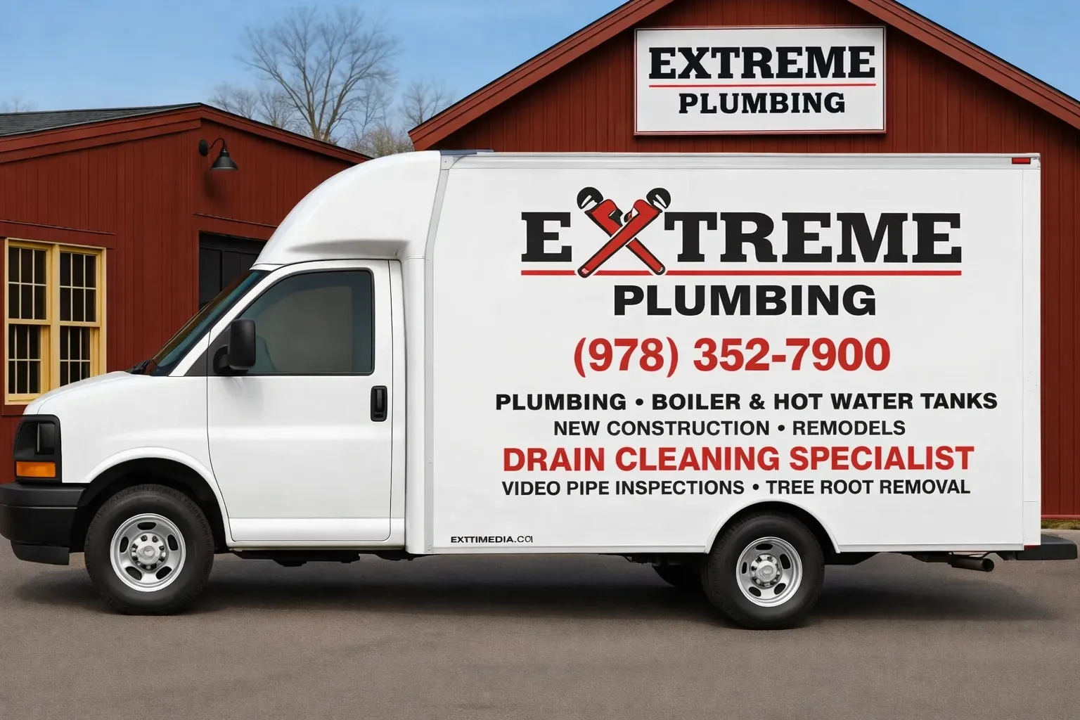 Extreme plumbing drain cleaning service truck haverhill ma 978 352 7900