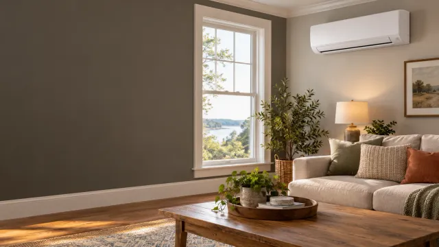 Illustration of a wall-mounted ductless mini-split in a living room