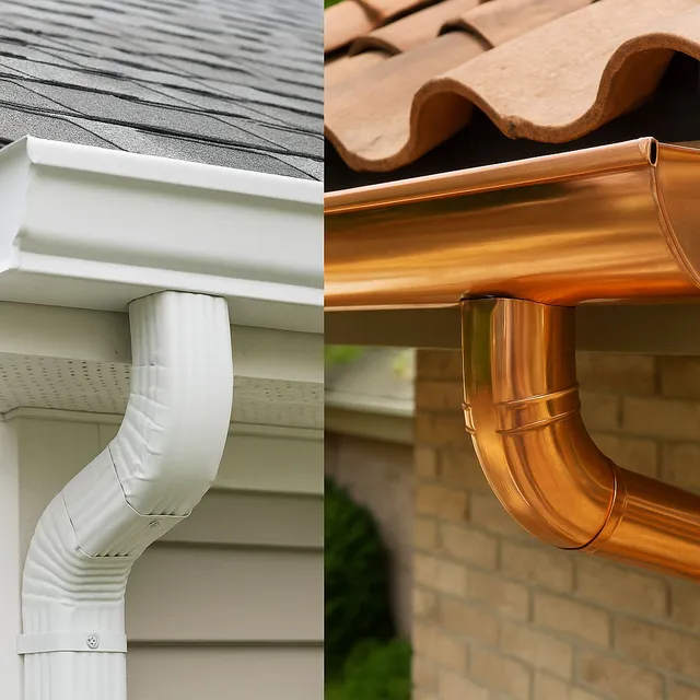 Shiny new copper gutter installation