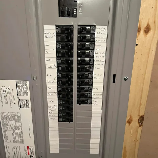 Newly installed and hand-labeled 200A residential panel