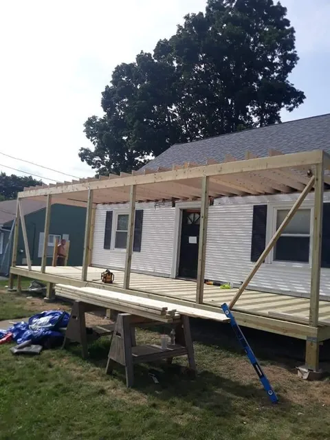Before — porch roof framing carpentry in Sutton, MA