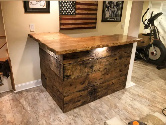 Custom Wood Bar  USA Flag - In Basement