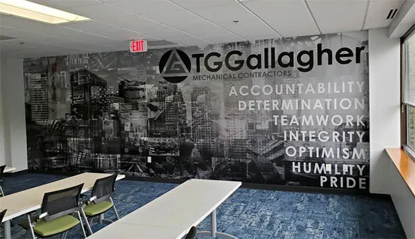 Decorative wall art film wrapping an interior wall