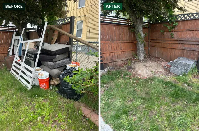 backyard furniture pile removal before and after