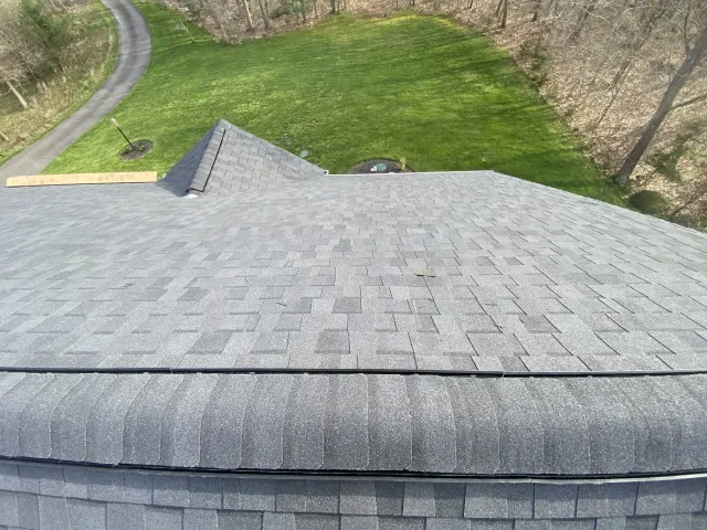 side top view of bluish gray roof