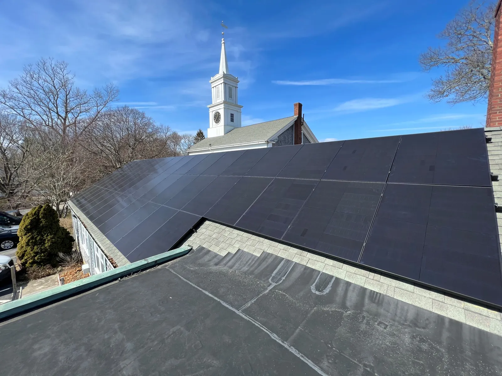 Solar panels on the roof of a church