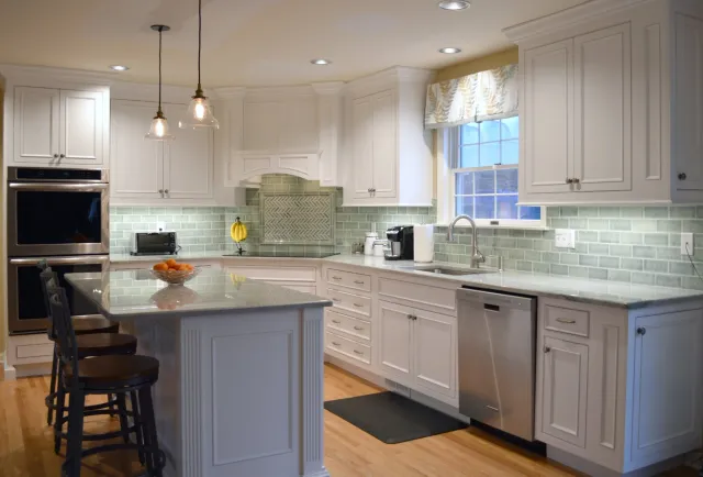 Custom White Kitchen & Wood Hood Design - Cross River NY