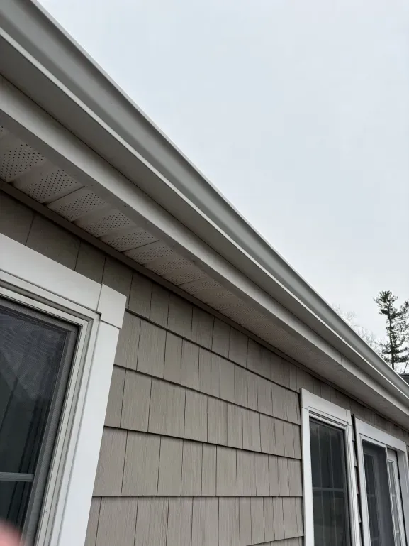 Clean gutter exterior after professional cleaning service Hingham Massachusetts South Shore