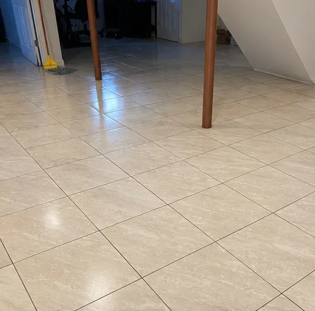 The same basement tile floor clean again after Restorehaus sewage cleanup