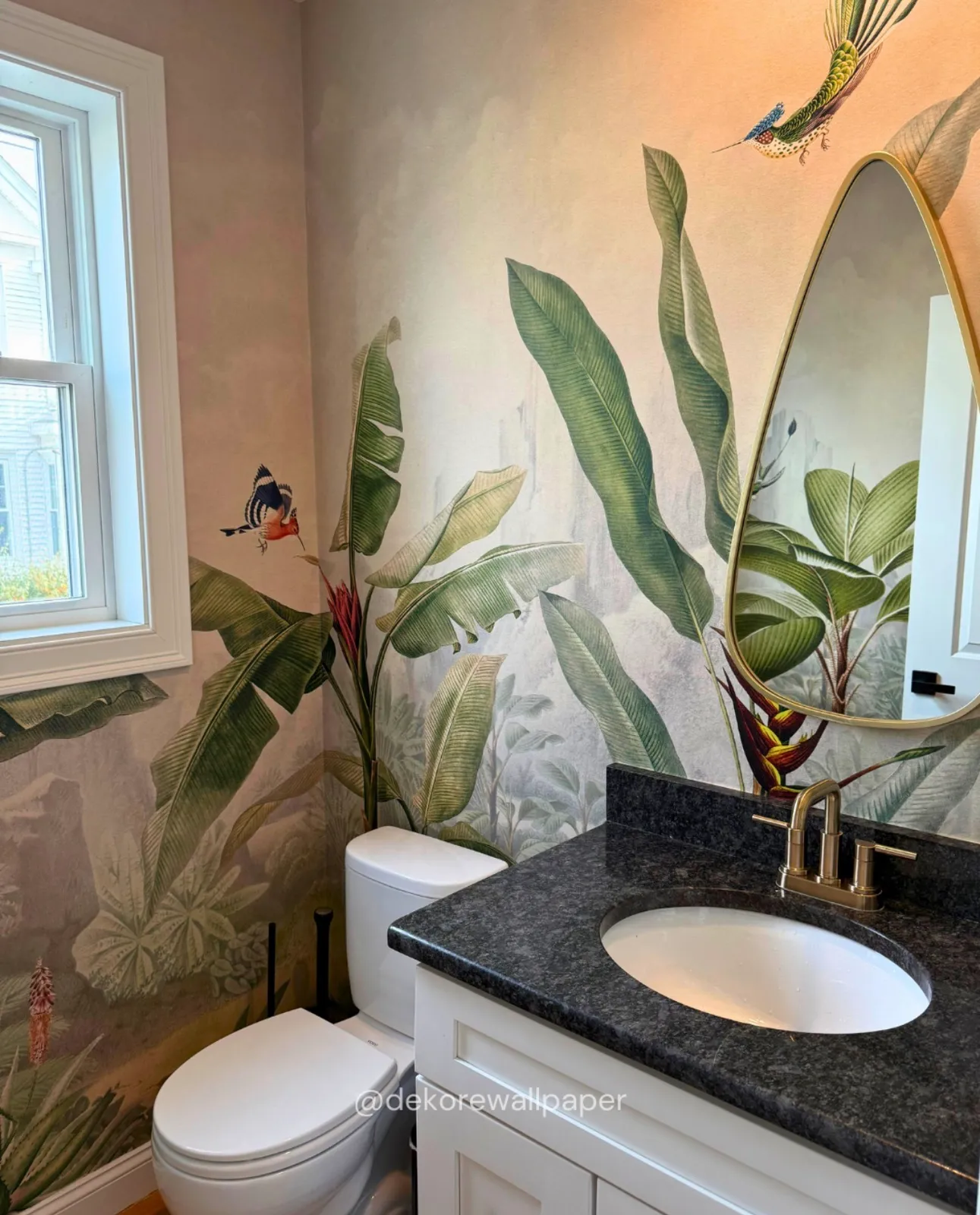 Professionally installed wallpaper in a Massachusetts bathroom