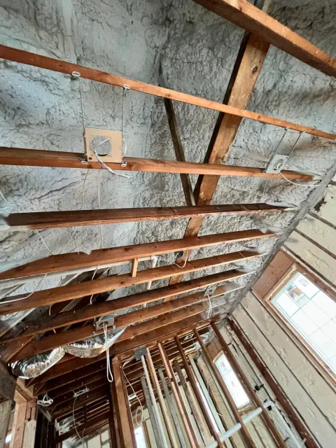 Spray foam insulation installed in a Connecticut attic by Castillo Insulation