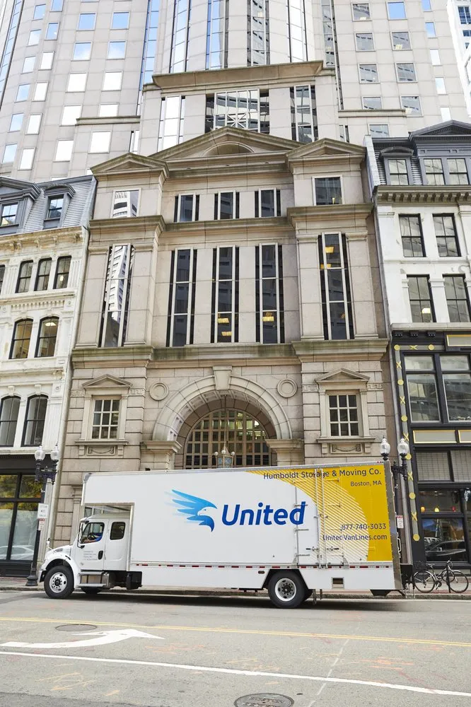 Humboldt / United Van Lines truck on a downtown Boston job