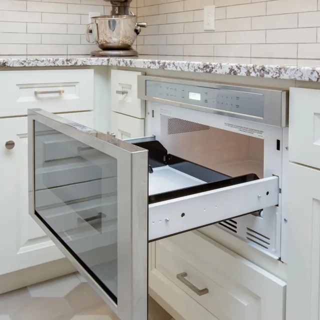 Thermador MD24WS Microdrawer undercounter drawer microwave in a kitchen remodel in Hampton Falls, NH